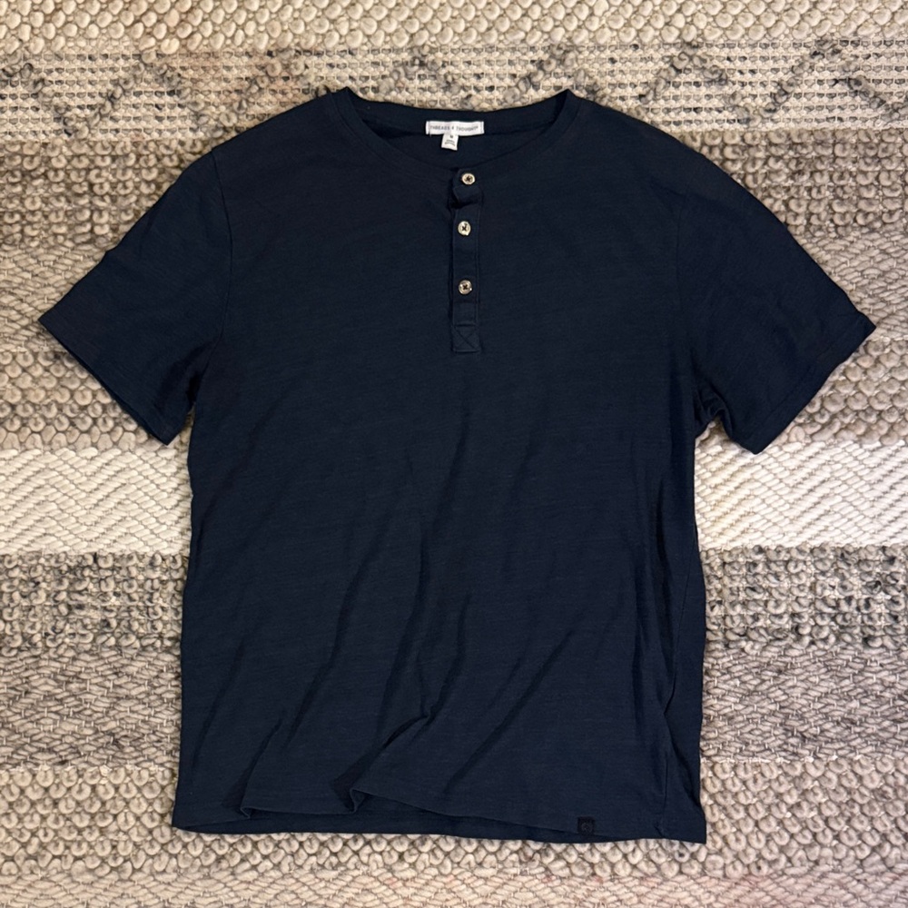 Threads 4 Thought Dark Navy Blue Casual Henley Button Down Shirt